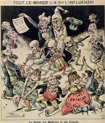 Karikatur av influensaepidemien i 1820, ca. 1889